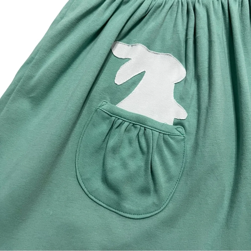 Upper Looper 6Y Handmade Green Bunny Pocket Twirl Dress